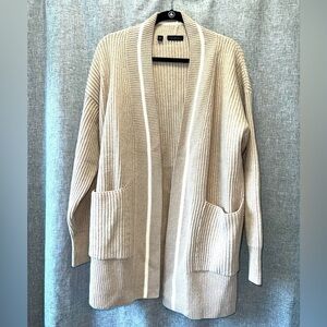 Saks Fifth Avenue Wool/Cashmere Open Front Cardigan Sweater | Beige Size Medium
